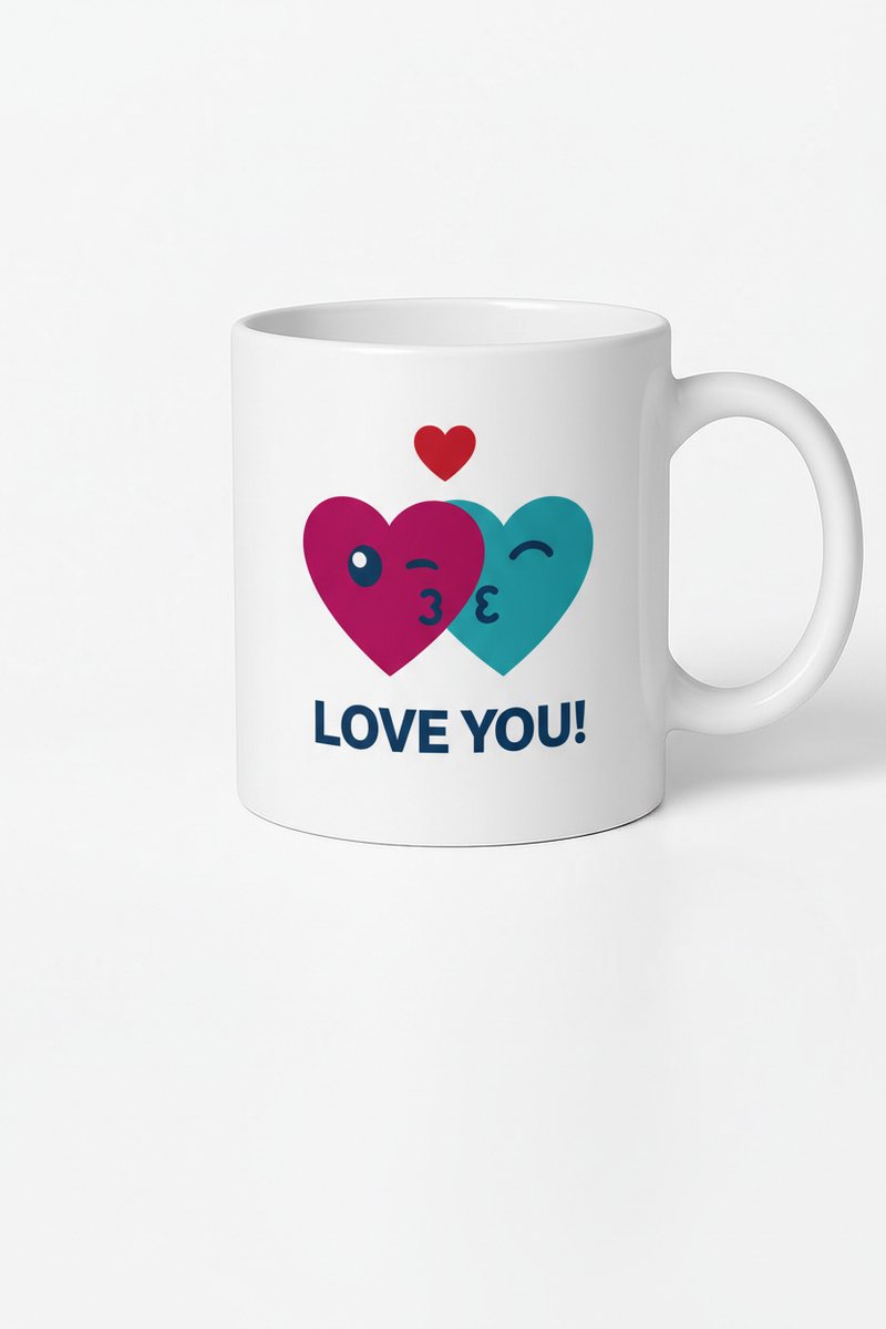Valentijn Mok met Liefdesharten en Kus - "Love You!" Cadeau