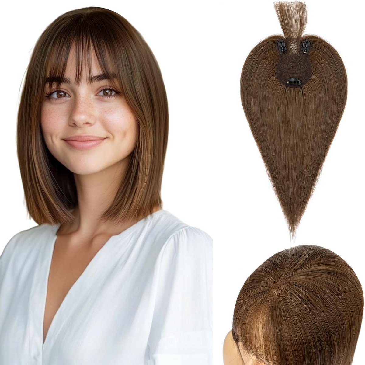 Echt Haar Pony Clip-in Haarstukje voor Vrouwen - Dunne Haar Basis
