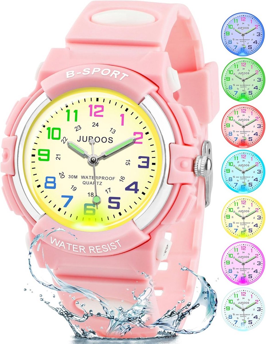 Kinderhorloge Analoog 7 Kleuren – Waterdicht Spatwaterdicht voor Jongens & Meisjes (5-16 Jaar)