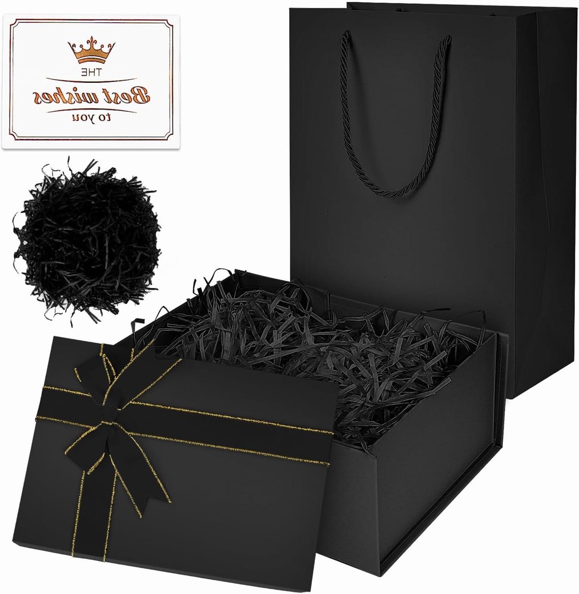 Grote zwarte geschenkdoos met deksel en strik voor Valentijnsdag en verjaardagen - 22 x 16 x 9 cm