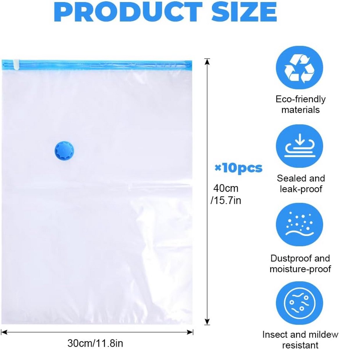10x Vacuümzakken Kleding en Dekbedden 30x40 cm – Herbruikbare Opbergzakken voor Reizen