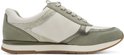 Groene en witte Tamaris sneaker, gezien vanaf de zijkant met veters en gouden accenten.