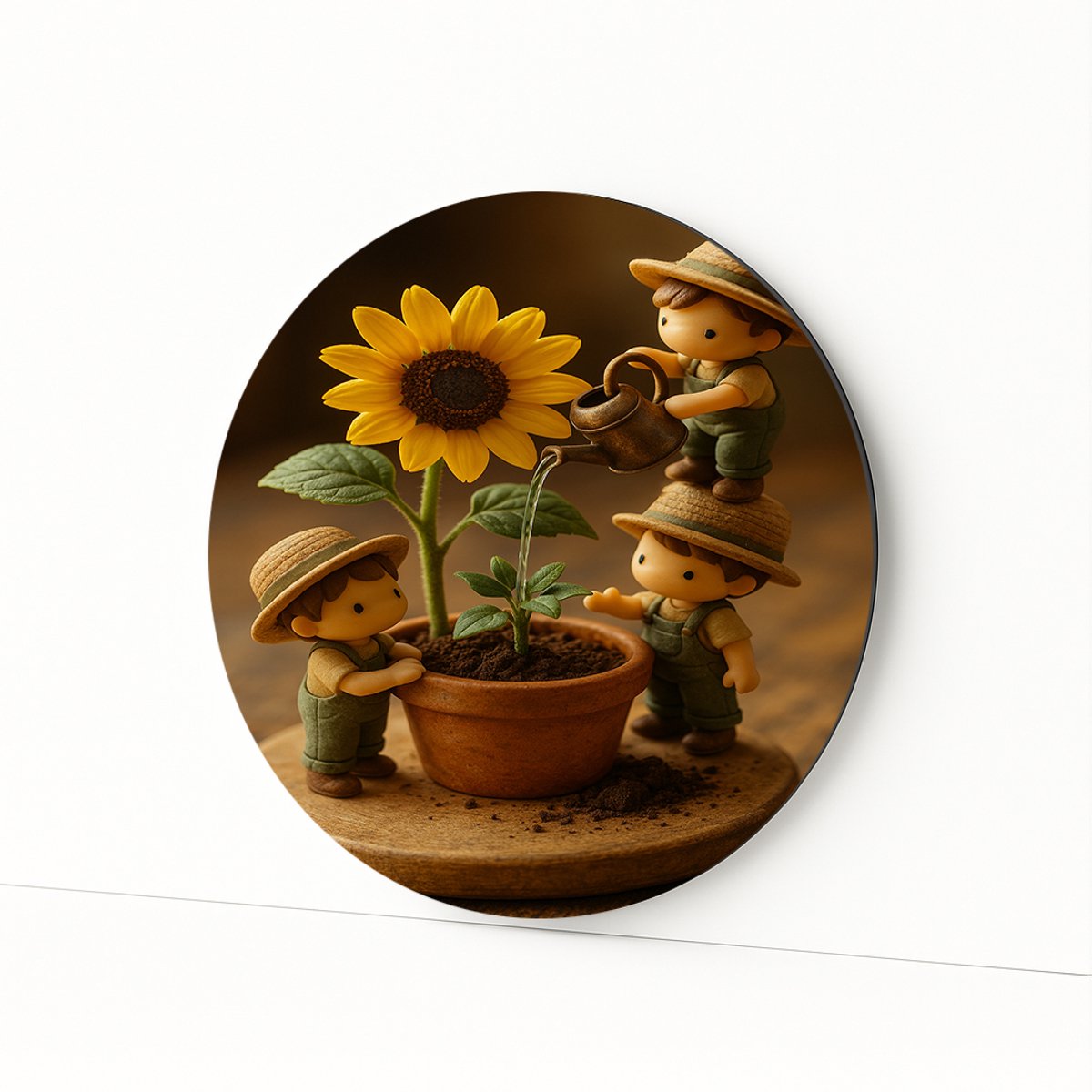 Zonnebloem en gieter - Ronde wandprint - Dibond muurcirkel - 60x60 cm