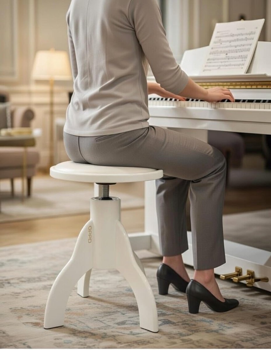 Pianokruk - Muziek Kruk - Piano Spelen - Stabiel Driepoot Design - 48cm Hoog - Wit Hoogglans