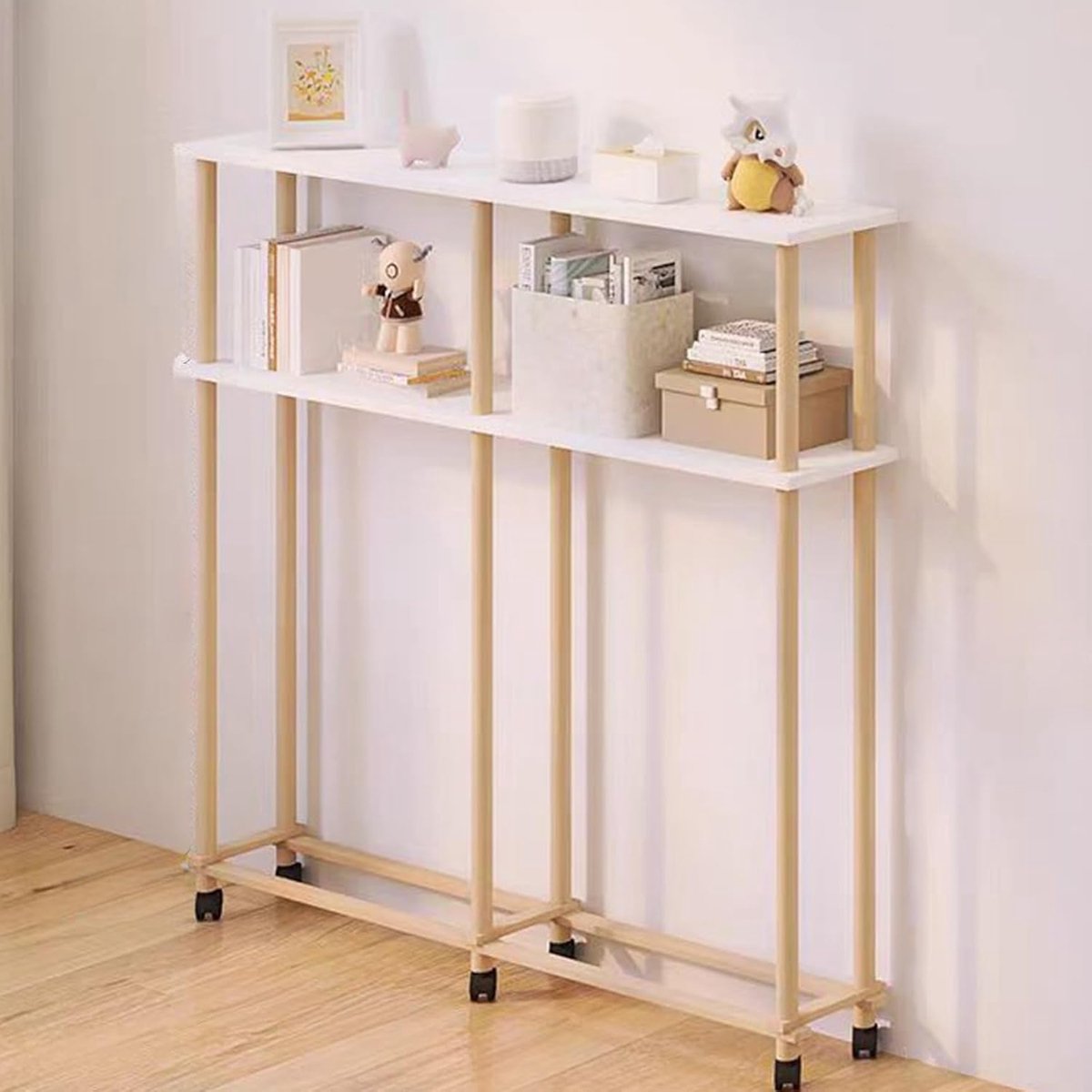 Ingangstafel - Bijzettafel - Opbergen - Draaibaar wiel met rem - 39.3x5.9x44.5 inch - Wit