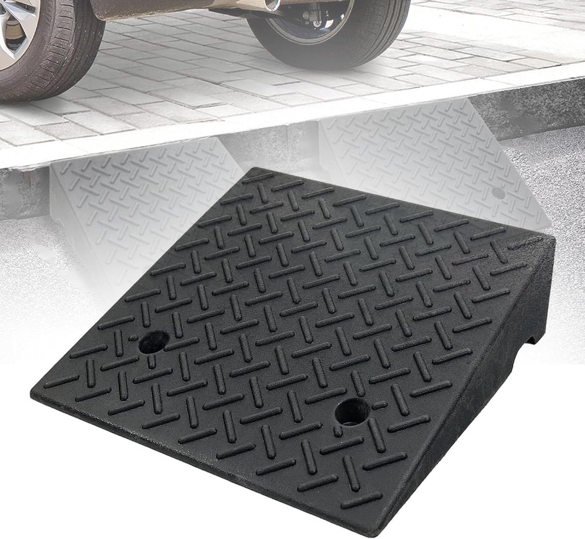 Draagbare Oprijplaat - Rubber Drempelhulp - Stoepranden Overbruggen - Hoge Draagkracht - 6 Inch Hoog - Zwart