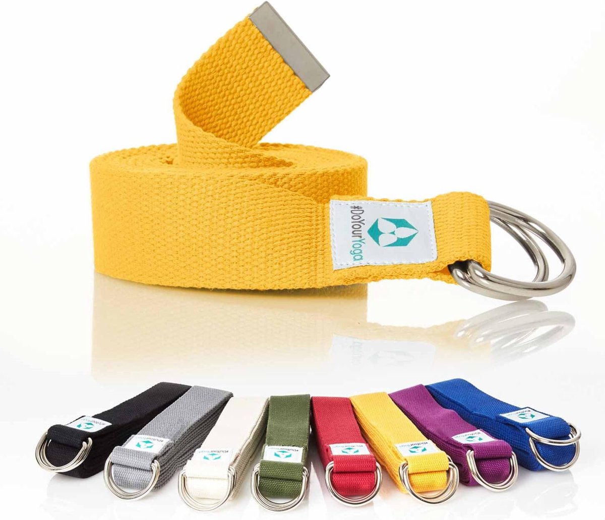 Yogagordel - Yogabelt riem - Yoga oefeningen - Stevige metalen sluiting - 250 x 38 cm - Geel