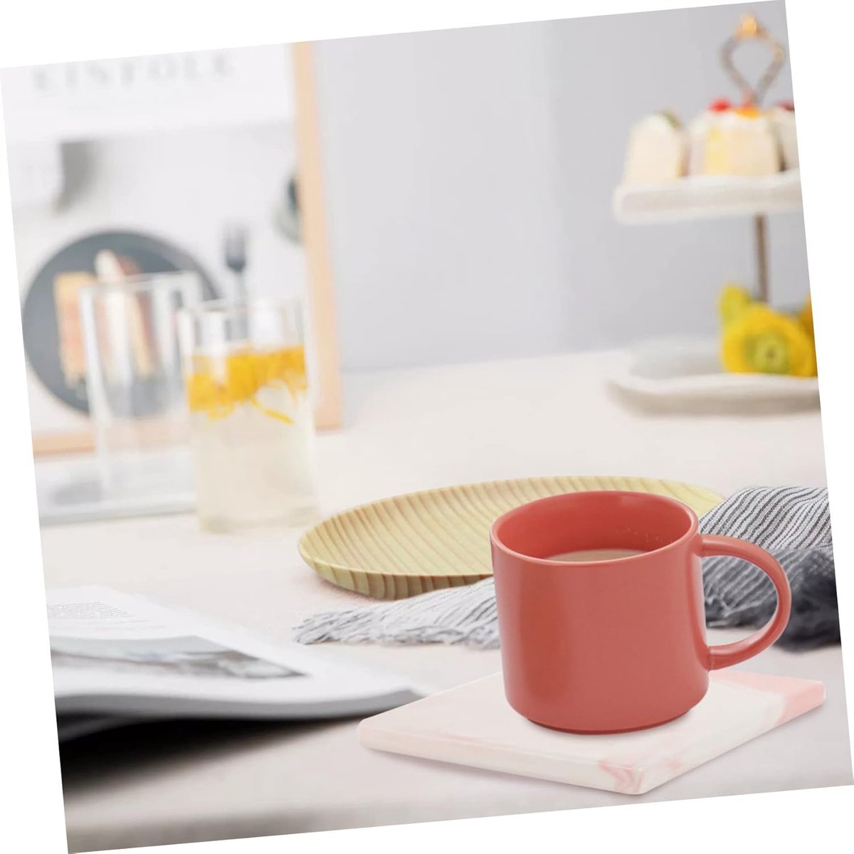 Tafelmatten Set - Onderzetters Keramiek - Bescherming Tafel - Marmer Effect - 9x9cm - Roze