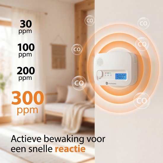 Smartwares FGA-13041 - Koolmonoxidemelder CO melder - 85 dB - Levensduur 10 jaar - BSI Gecertificeerd
