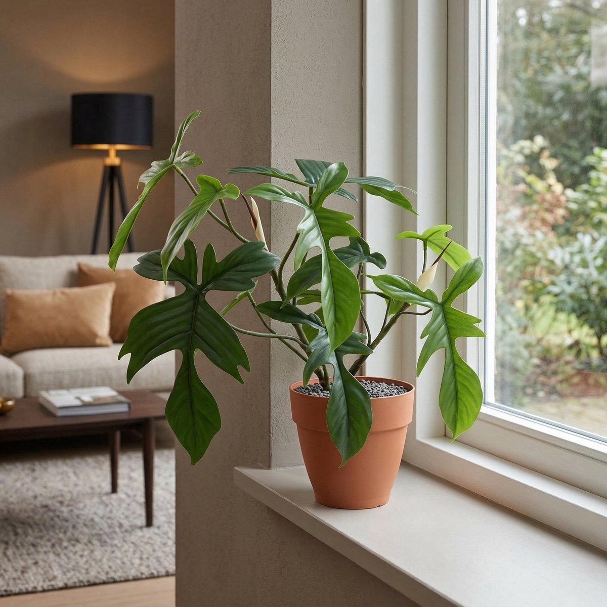Florafy Kunstplant Philodendron Florida 44cm - Kunstplanten voor binnen - Onderhoudsvrij Groen