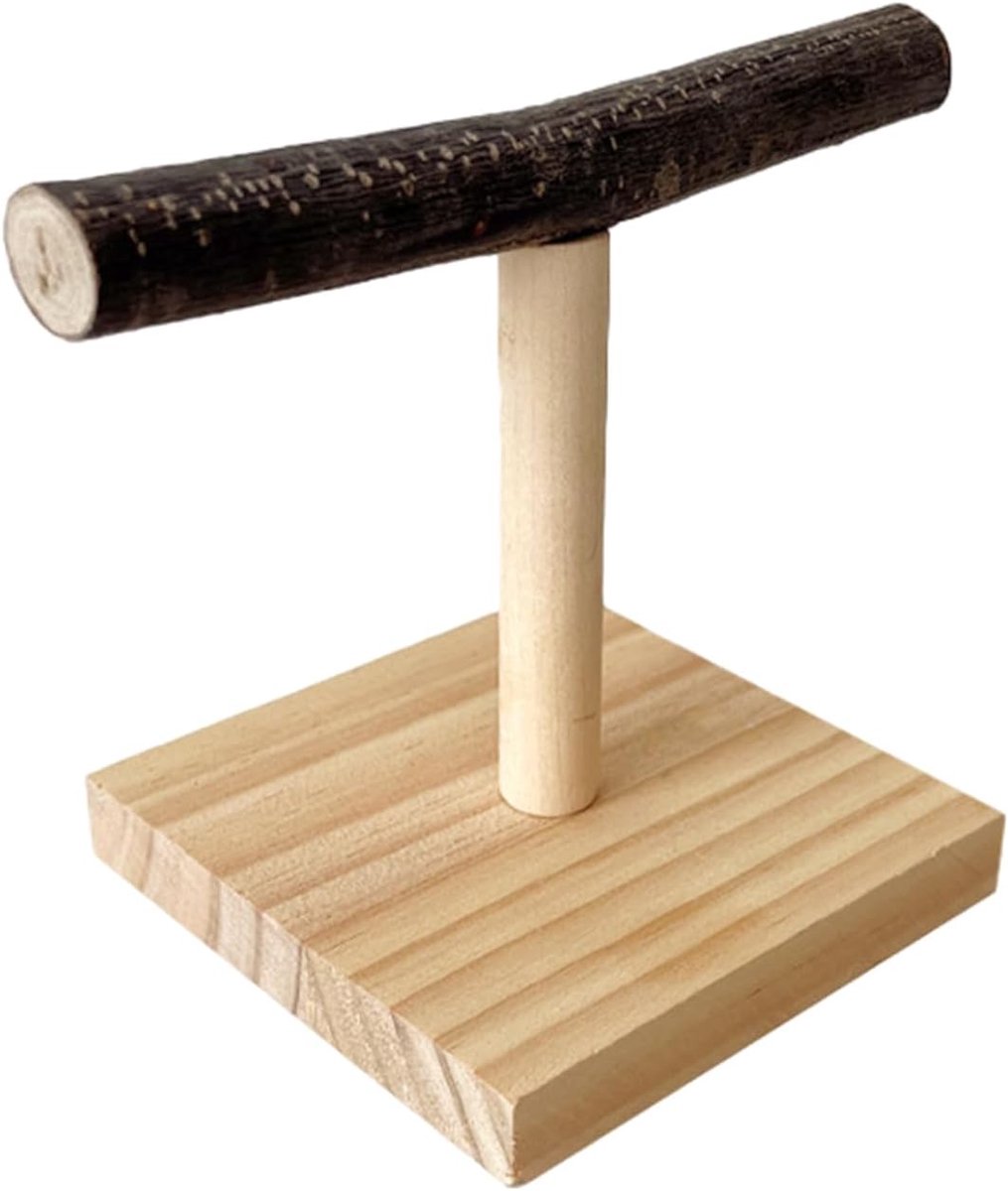 Papegaaitraining T-standaard - Vogel Zitstok - Fitness Oefening - Modulair Ontwerp - 15x12cm - Veelkleurig