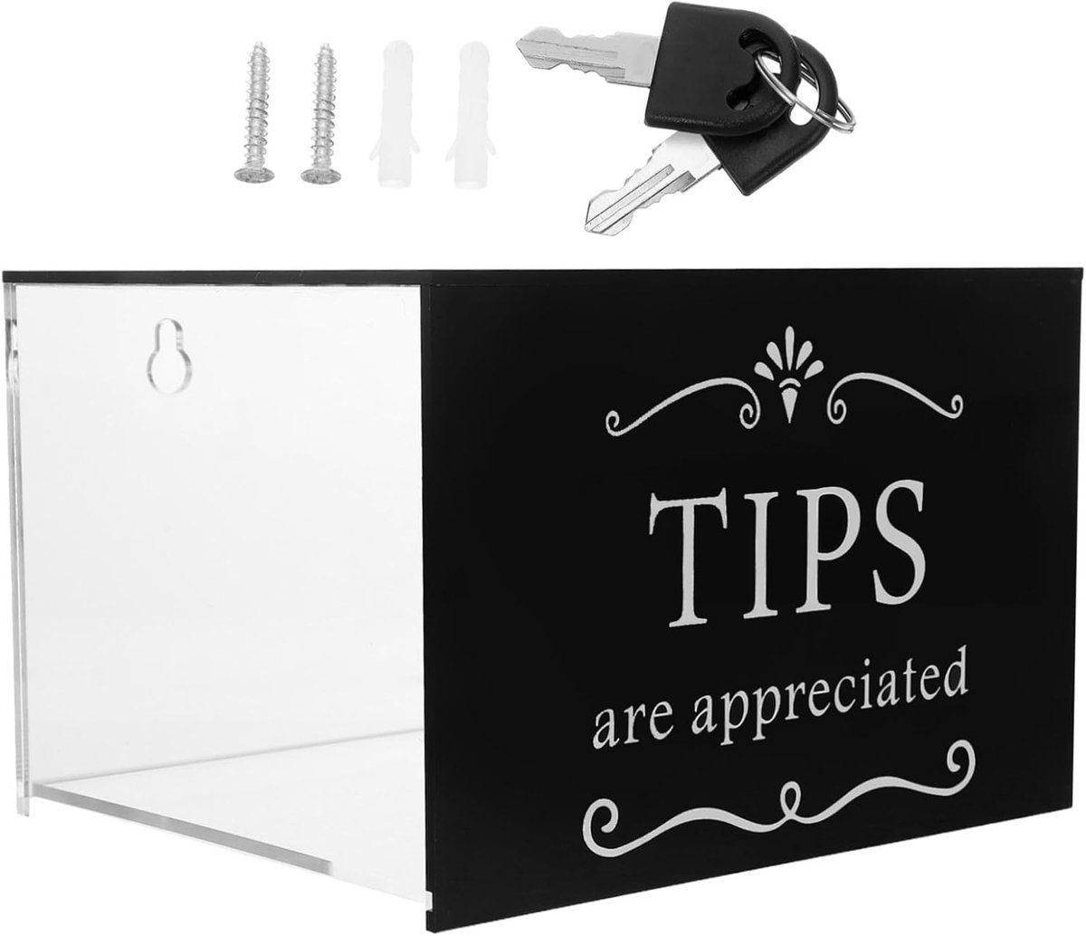 Transparante Lockable Tip Box - Donatie Geldverzamelcontainer - Restaurants Bars Fondsenwerving - Acryl met Sleutel - 15x12.5x10 cm - Zwart