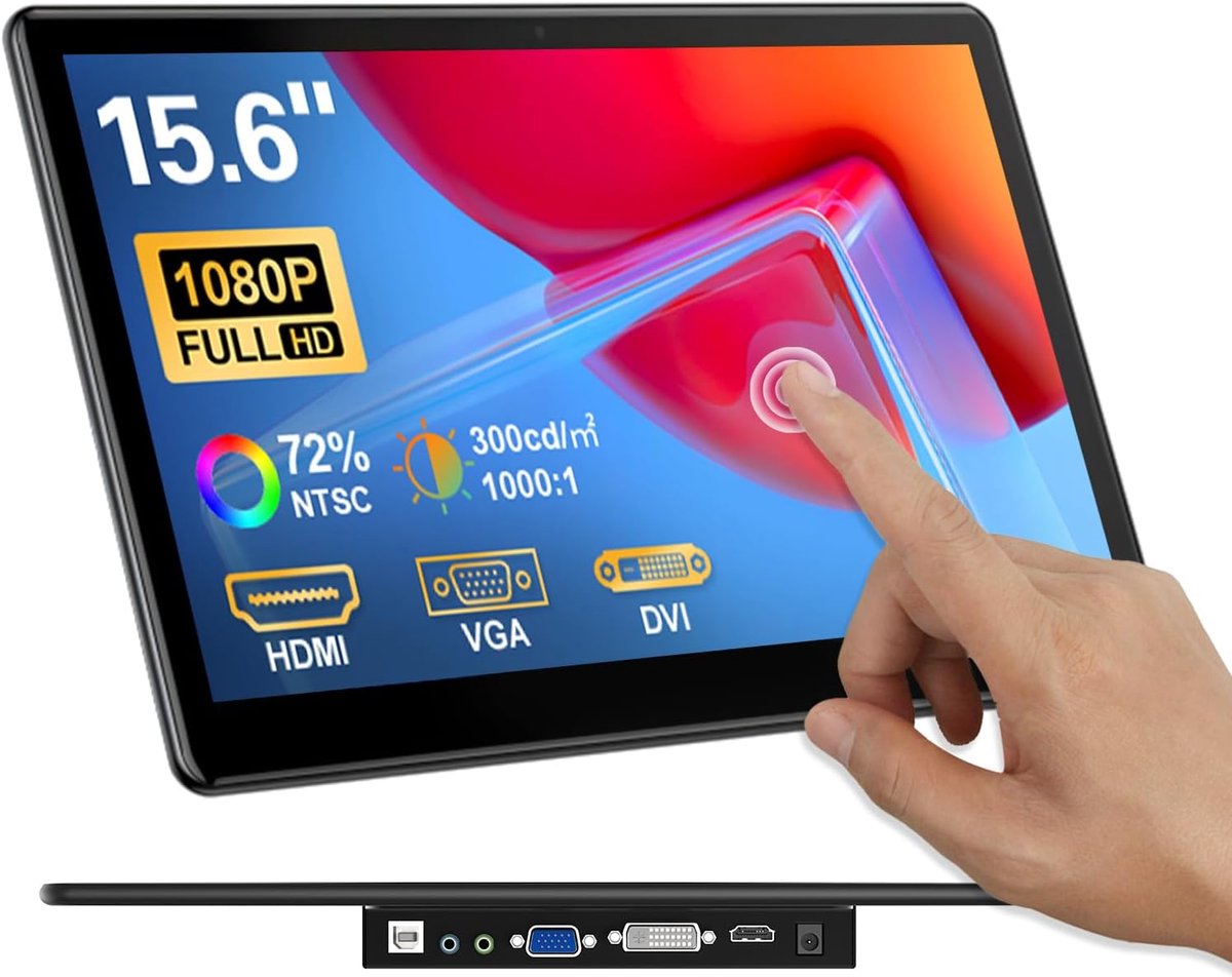 Draagbare Touchscreen Monitor - Extra Scherm - Productiviteit Verhogend - FHD 1080p IPS - 156 Inch - Zwart