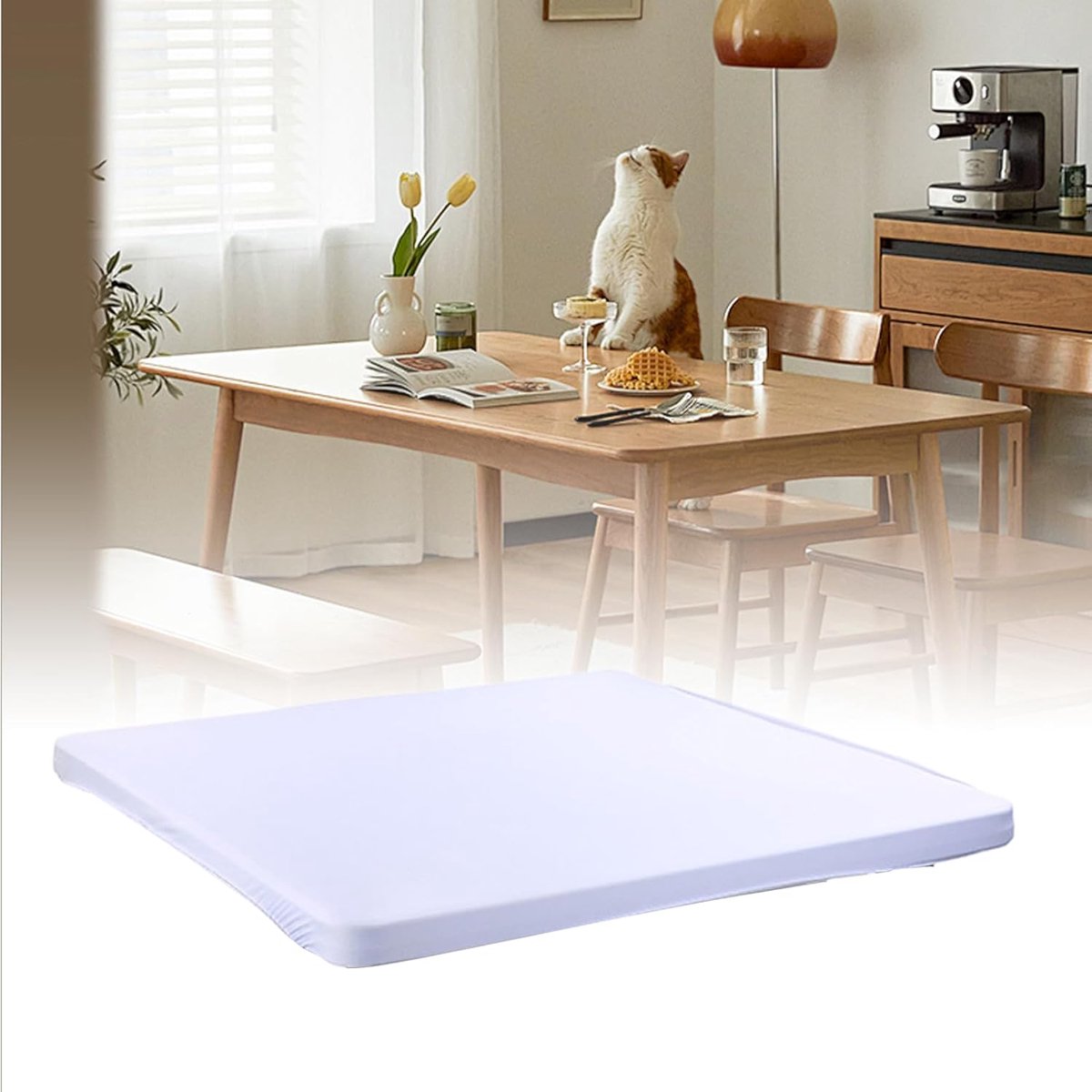 Vierkant Tafelkleed - Wasbare Stof - Bescherming Tafel - Elastische Pasvorm - 86 x 85 cm - Wit