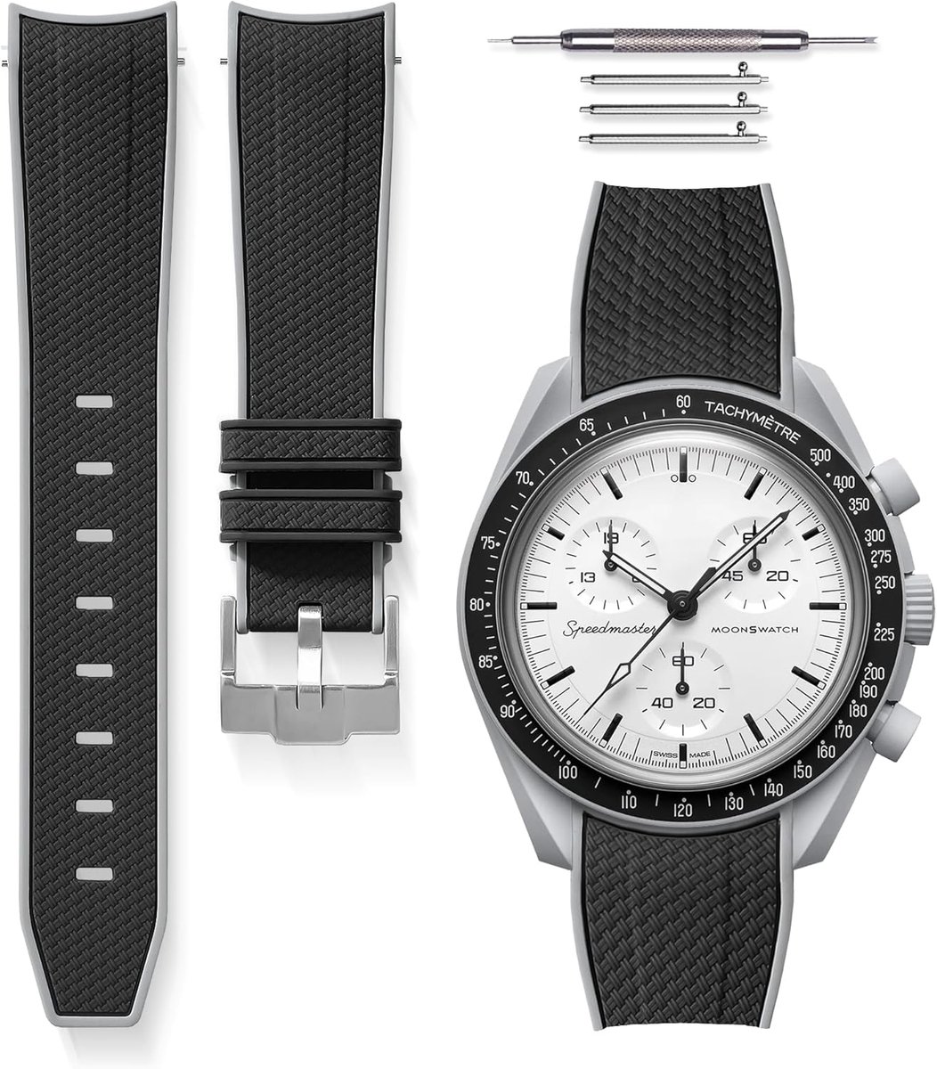 Horloge Band - Universele Band - Snel Wisselen - Bi-Color Rubber - 20 mm - Zwart Rood