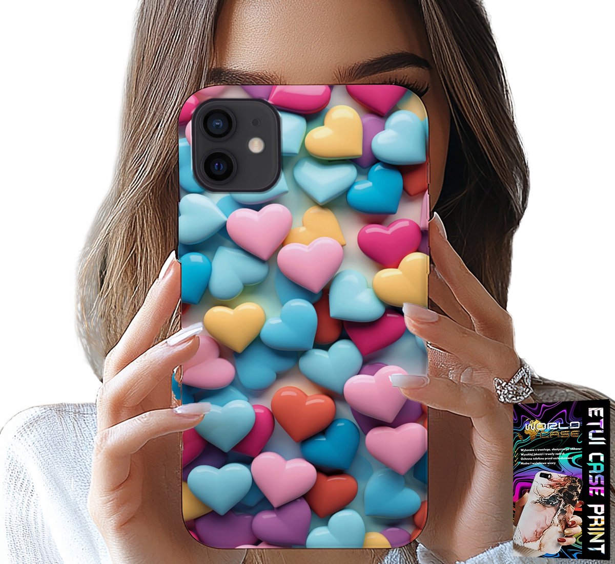 iPhone 13 Mini hoesje - Kleurrijke hartjes, mogelijkheid tot personalisatie