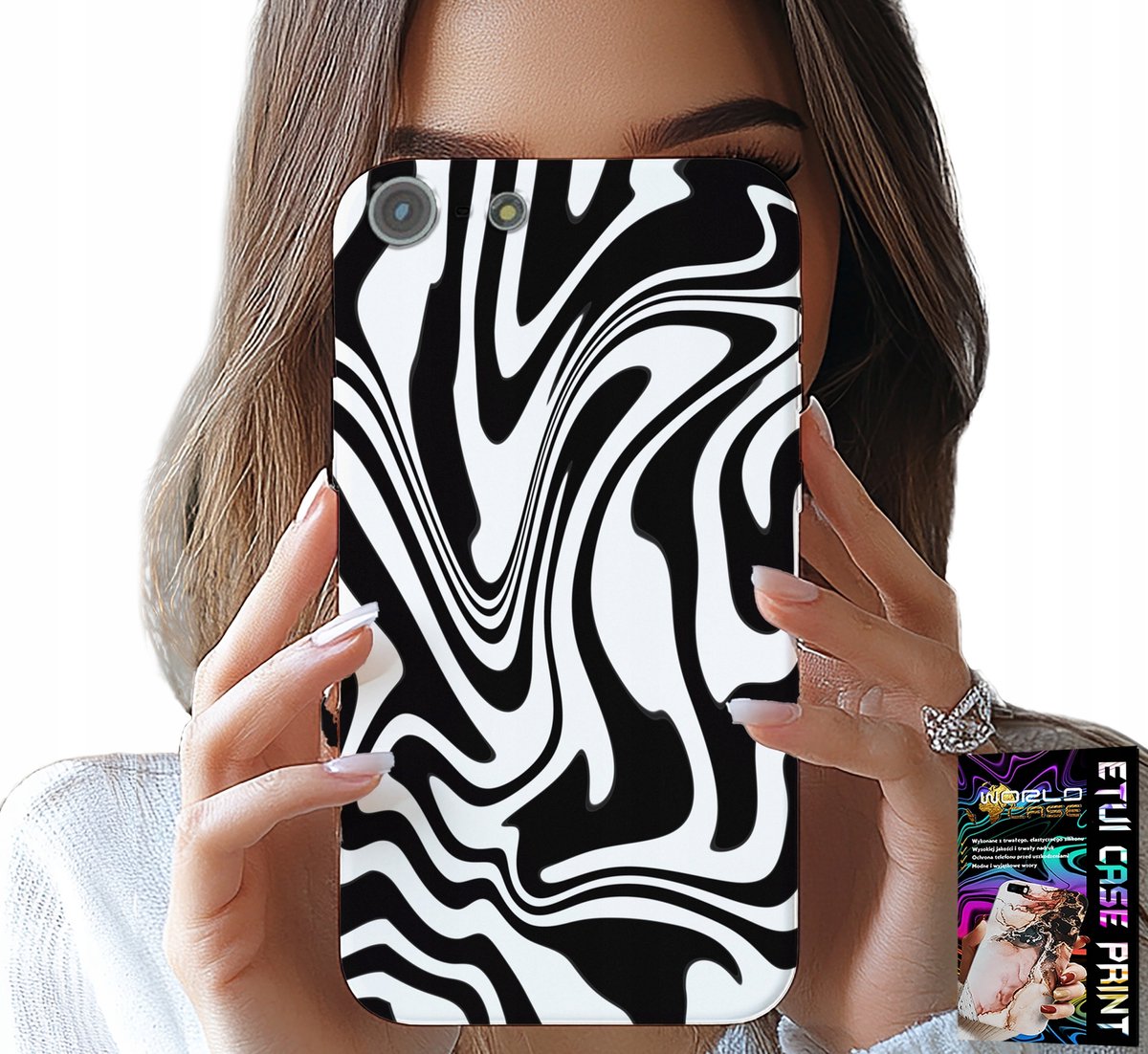 HOESJE VOOR IPHONE 5 / 5S / 5C - ZWART-WIT ABSTRACT + HARD GLAS