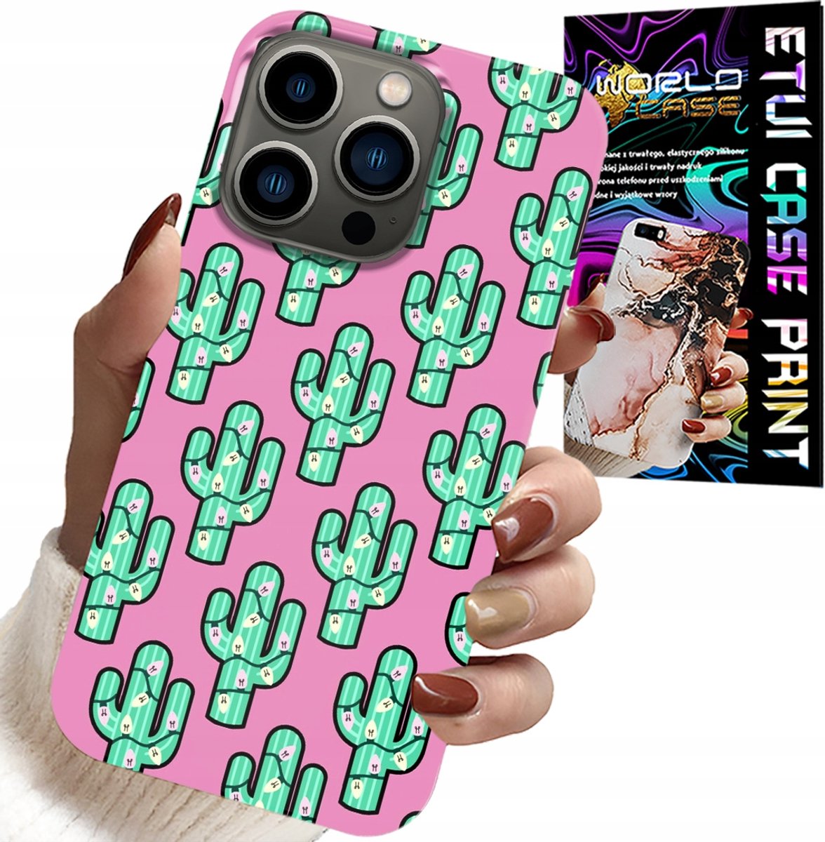 HOESJE VOOR IPHONE 14 PRO MAX - CACTUSSEN, CACTUS OP ROZE ACHTERGROND + FOLIE