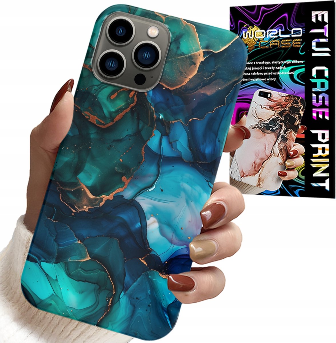 iPhone 12 Pro hoesje - Blauwgroen marmerpatroon op de achterkant