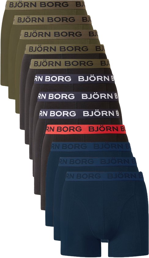 Pile de boxers short Björn Borg de différentes couleurs : vert, noir, rouge et bleu.