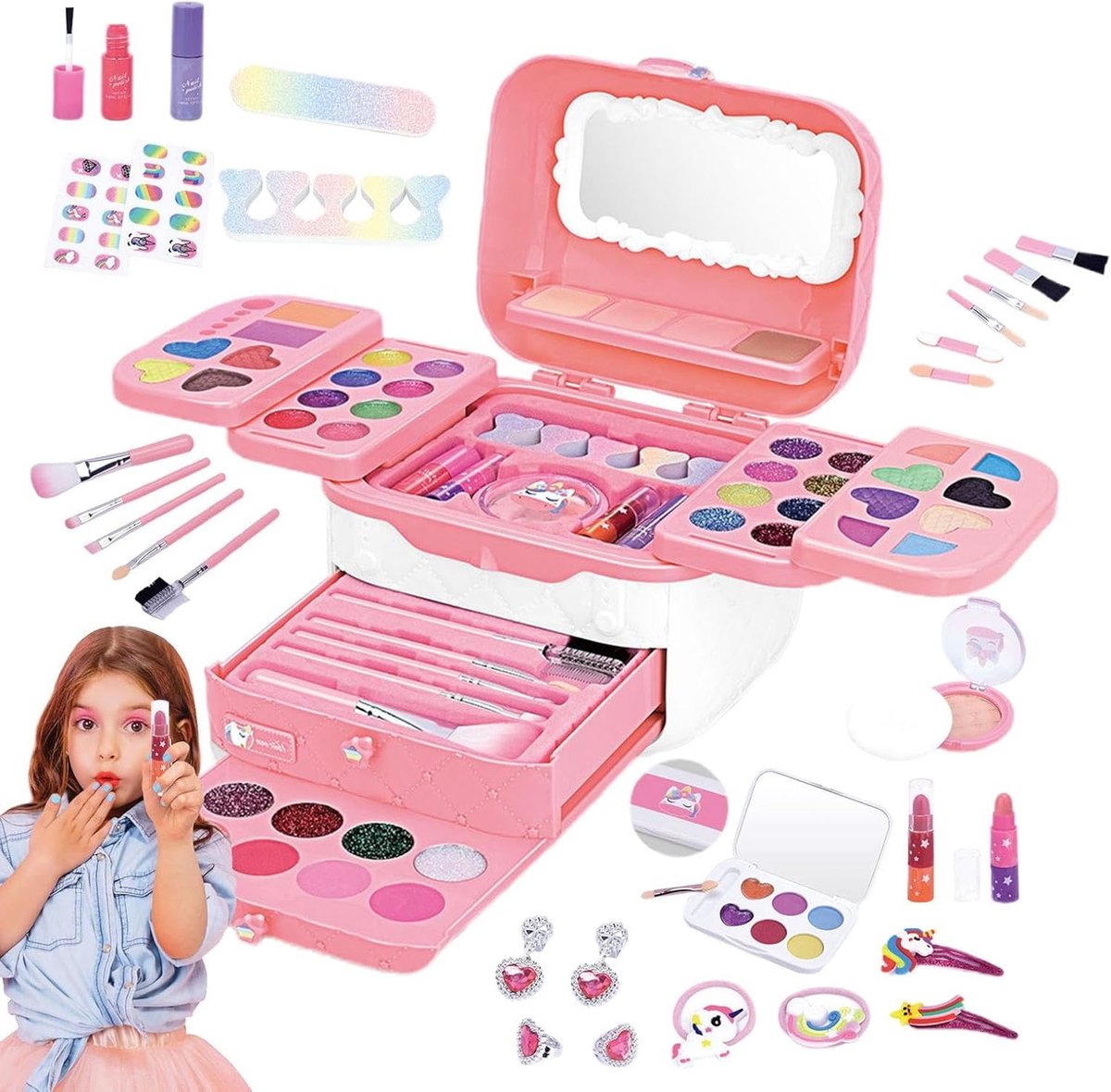 Meisjes Make-up Set - Prinsessen Speelgoed - Doen Alsof Spel - Wasbaar en Veilig - 16x14x15 cm