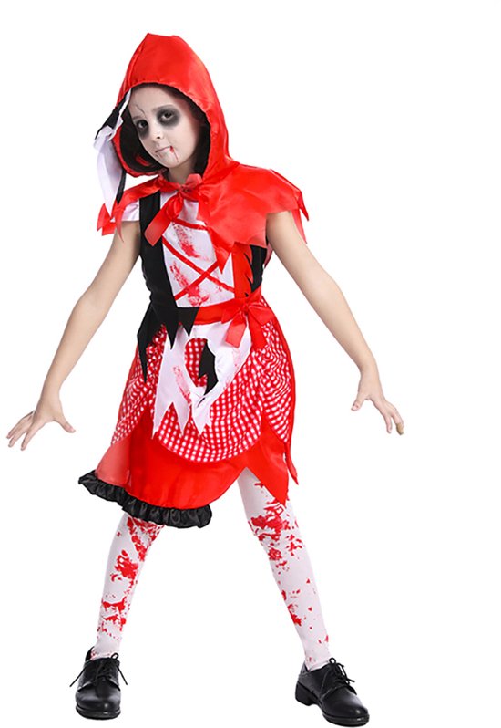 Zombie roodkapje - Zombie kostuum meisjes - Halloween kostuum - Carnavalskleding - Carnaval kostuum - Meisje - 10 tot 12 jaar