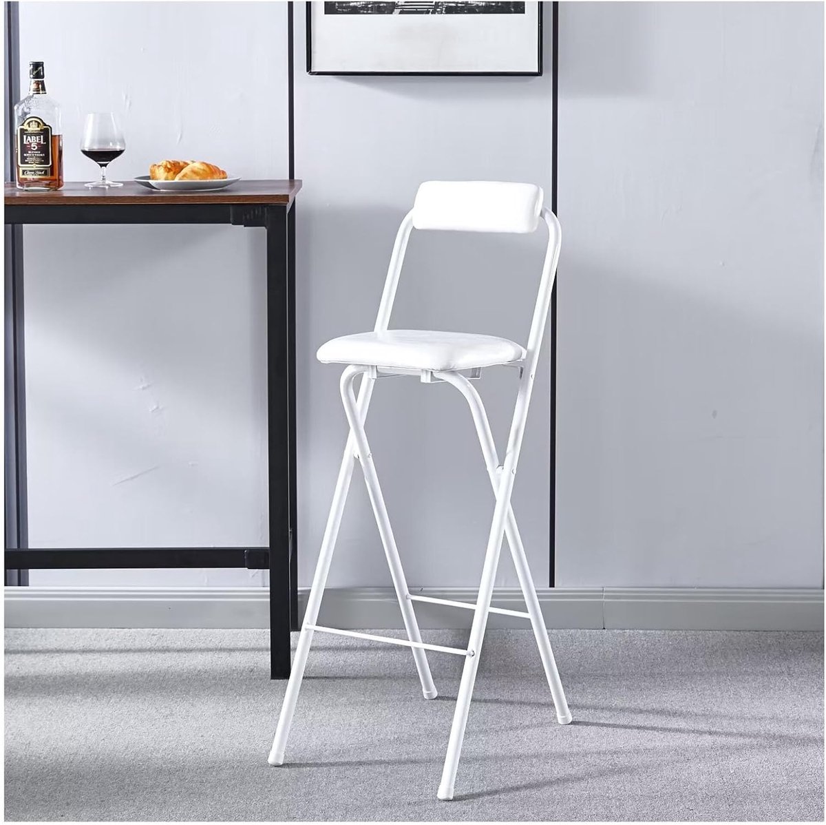 Inklapbare Barkruk - Draagbaar Zitje - Extra Zitplaatsen - Met Rugleuning - 66 71 76 cm - Wit