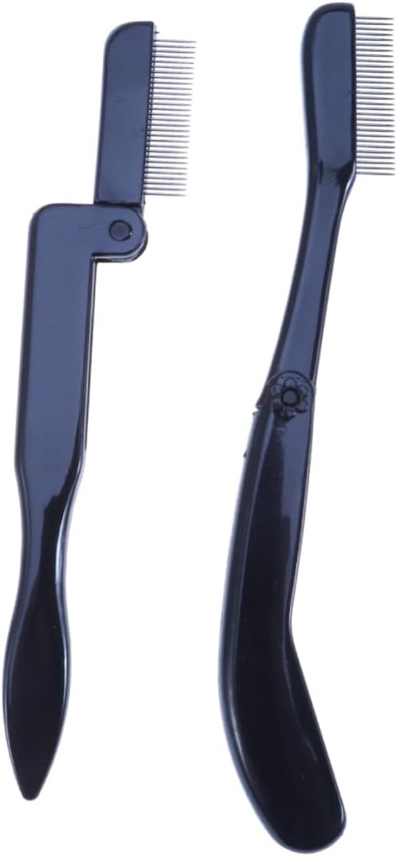 Wenkbrauwkam Set - Wimperkam Borstel - Grooming Gezicht - Opvouwbaar Ontwerp - 8.6 cm Lengte - Zwart