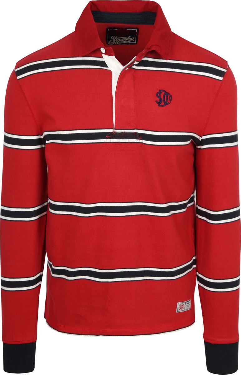Superdry Rugby Polo Vintage Streep – Heren Longsleeve polo Rood