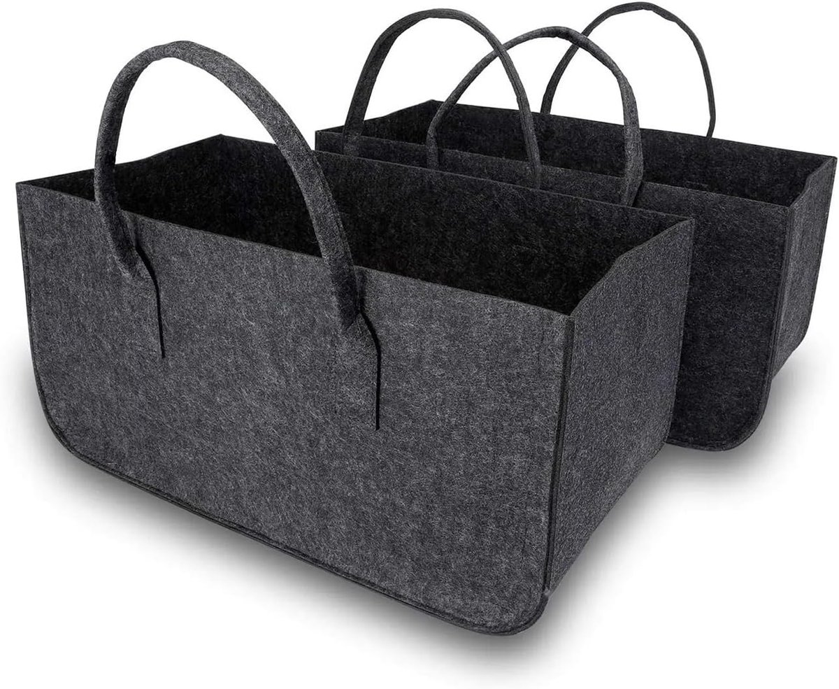 Opvouwbare mand - Vilten tas - Boodschappen & opslag - Groot formaat - 50x25x25 cm - Zwart (2 stuks)