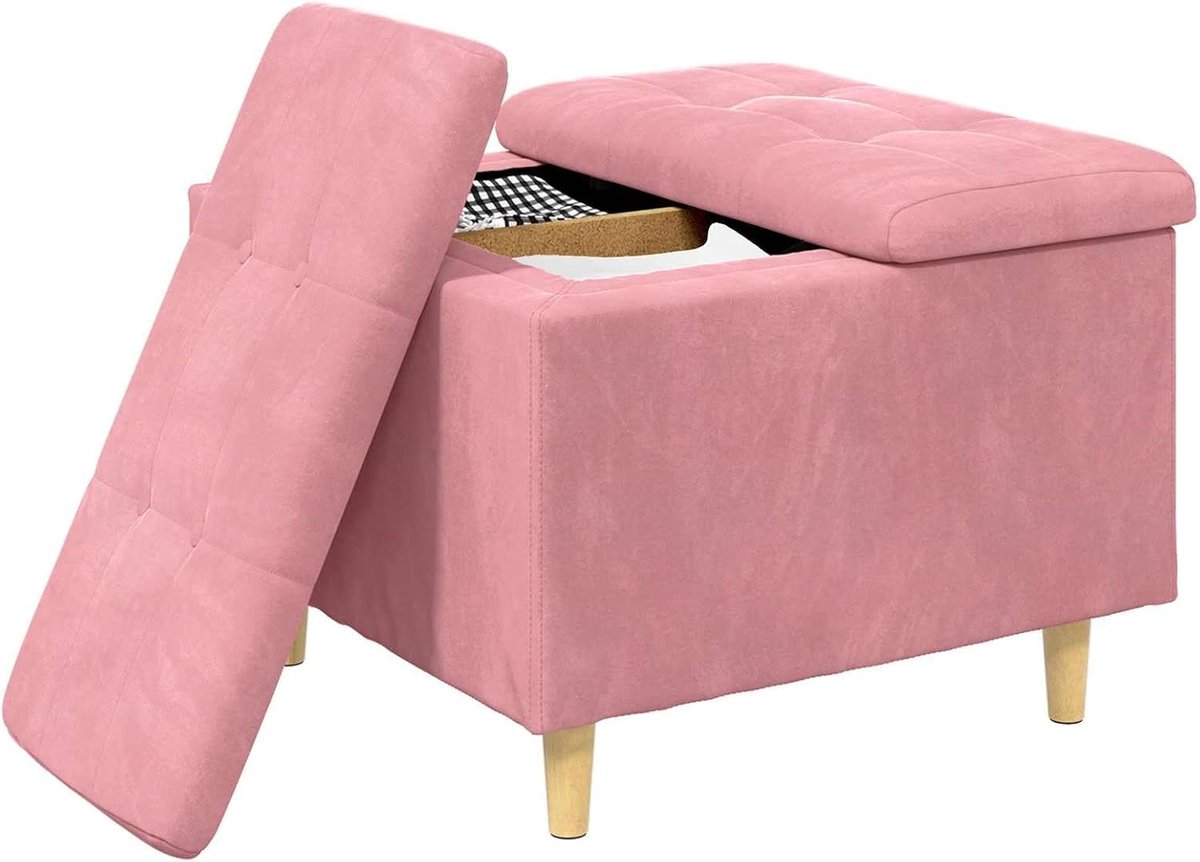 Opbergottoman - Poef Zitmeubel - Extra Opbergruimte - Gepolsterde tufted bovenkant - 60x60x45 cm - Roze