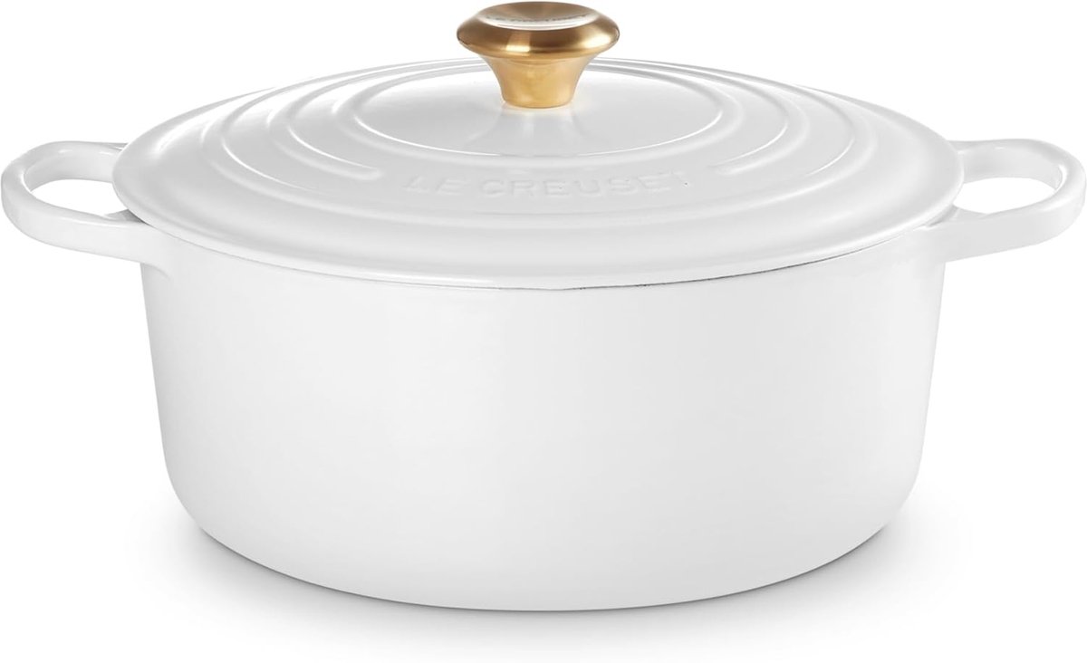 Ronde stoofpan Gietijzeren pan Langzaam koken Geëmailleerd oppervlak 725 liter Wit