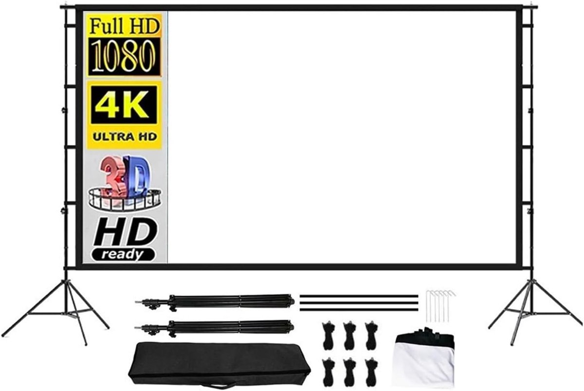 Projectiescherm - Opvouwbaar scherm - Buiten film kijken - Dubbel statief - 100 inch - Wit