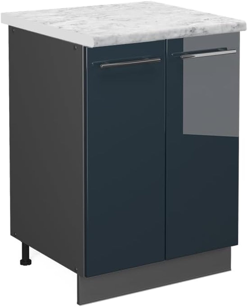 Keukenonderkast - Onderkast met deuren - Keukenopslag - Soft-close scharnieren - 60 cm breed - Donkerblauw hoogglans
