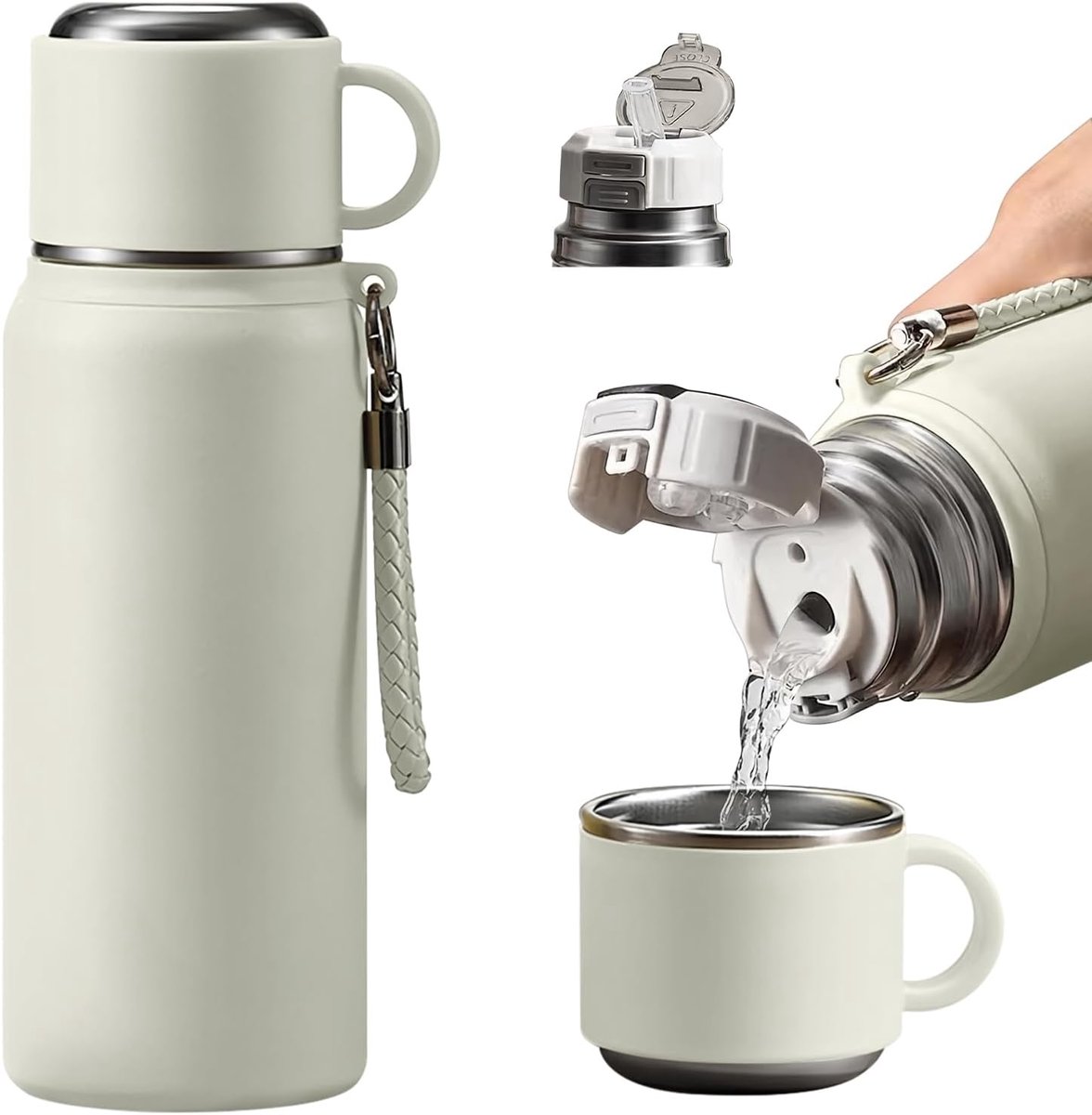 Vacuüm Thermosfles - Isolatie Fles - Warme Koude Dranken - Dubbellaags RVS - 1000 ml - Wit
