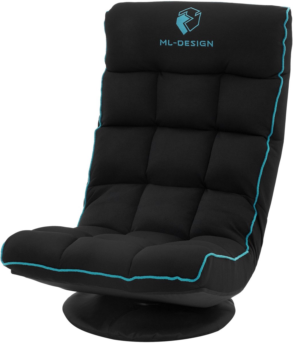 ml-design gaming vloerstoel ergonomische stoel 360° draaibaar verstelbaar opklapbaar met hoofdsteun gestoffeerd lounge relax vloerbank zwart turquoise voor gamers thuis pc console setup leesfauteuil meditatiestoel televisiefauteuil lazy sofa