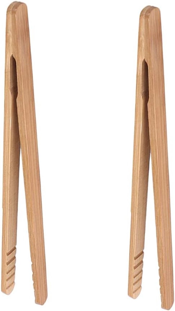 Bamboo Toast Tongs, 7 inch Mini houten kooktangen met antislip ontwerp, geweldig voor het serveren van voedsel / broodrooster / brood en pickles / suiker / barbecue, kleine keukentongen multifunctioneel voor
