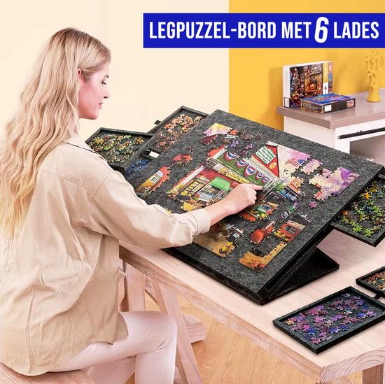 Allernieuwste.nl® Puzzle Board avec 6 Tiroirs – Organiseur de Puzzle & Table de Puzzle – Gris Foncé