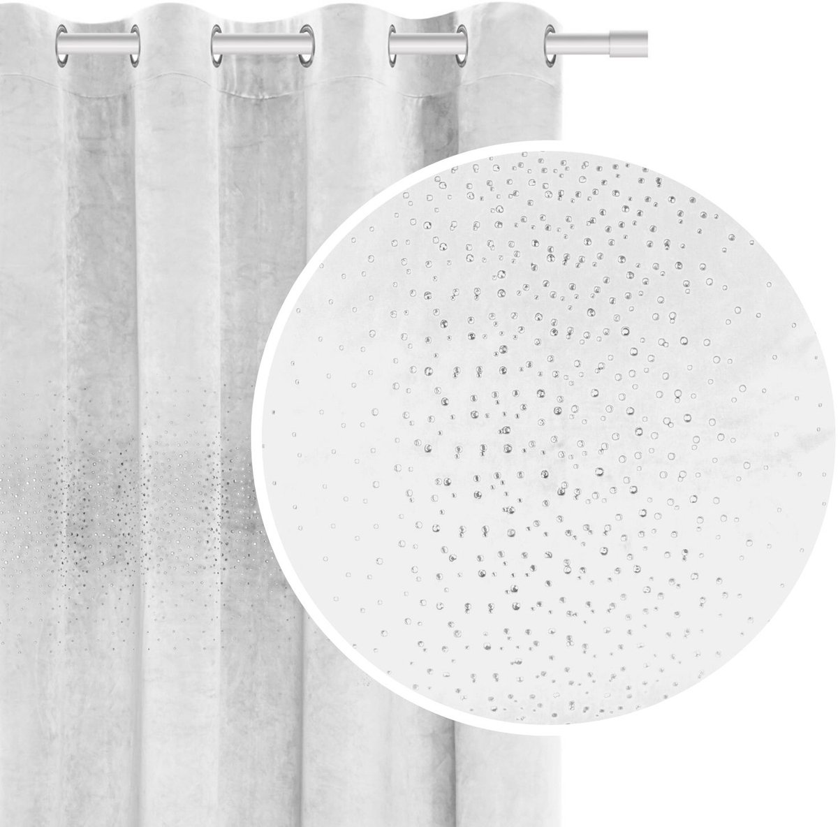 Spod Igły i Nitki Shiny - Gordijn - 140x250 - Wit - Velours - Kristallen