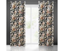 Omslag van Eurofirany Betty Serie - Gordijn - Grafiet en Beige - Bloemenmotief - Velours