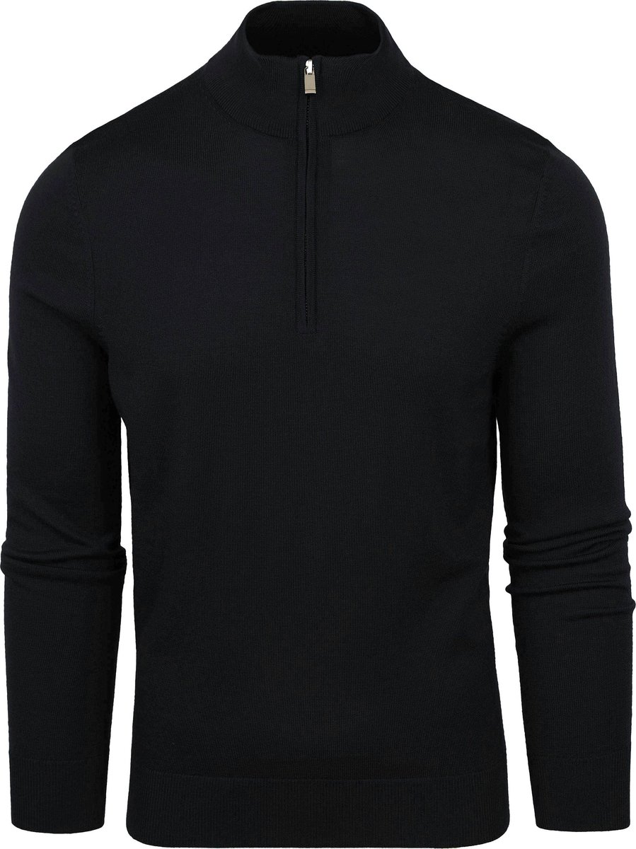 Suitable Merino Half Zip Trui Zwart - Maat S - Heren - Quarter zip - Schipperstrui met rits - Volwassen mannen