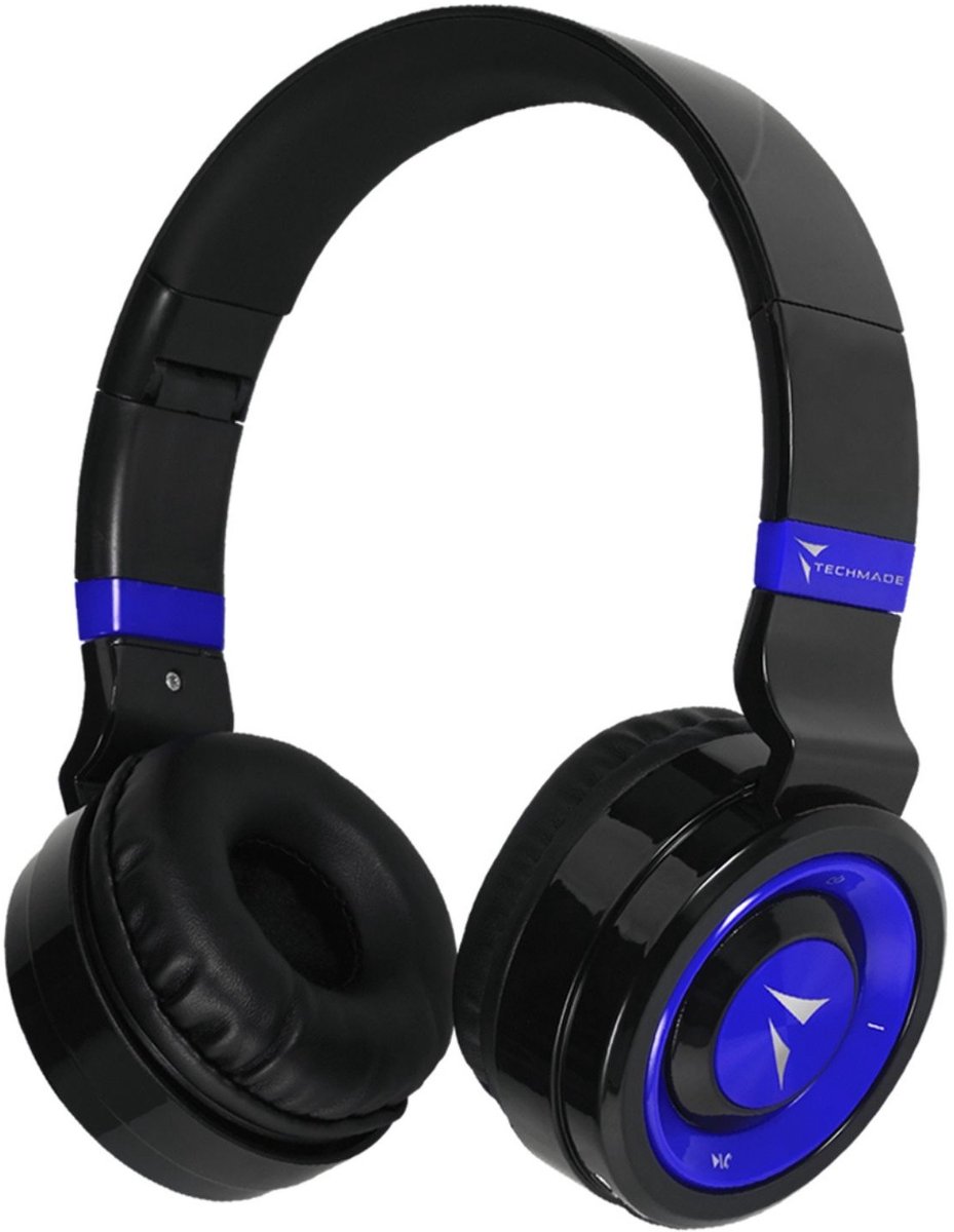 Techmade TM-046-BL hoofdtelefoon/headset Bedraad en draadloos Hoofdband Muziek Micro-USB Bluetooth Zwart, Blauw