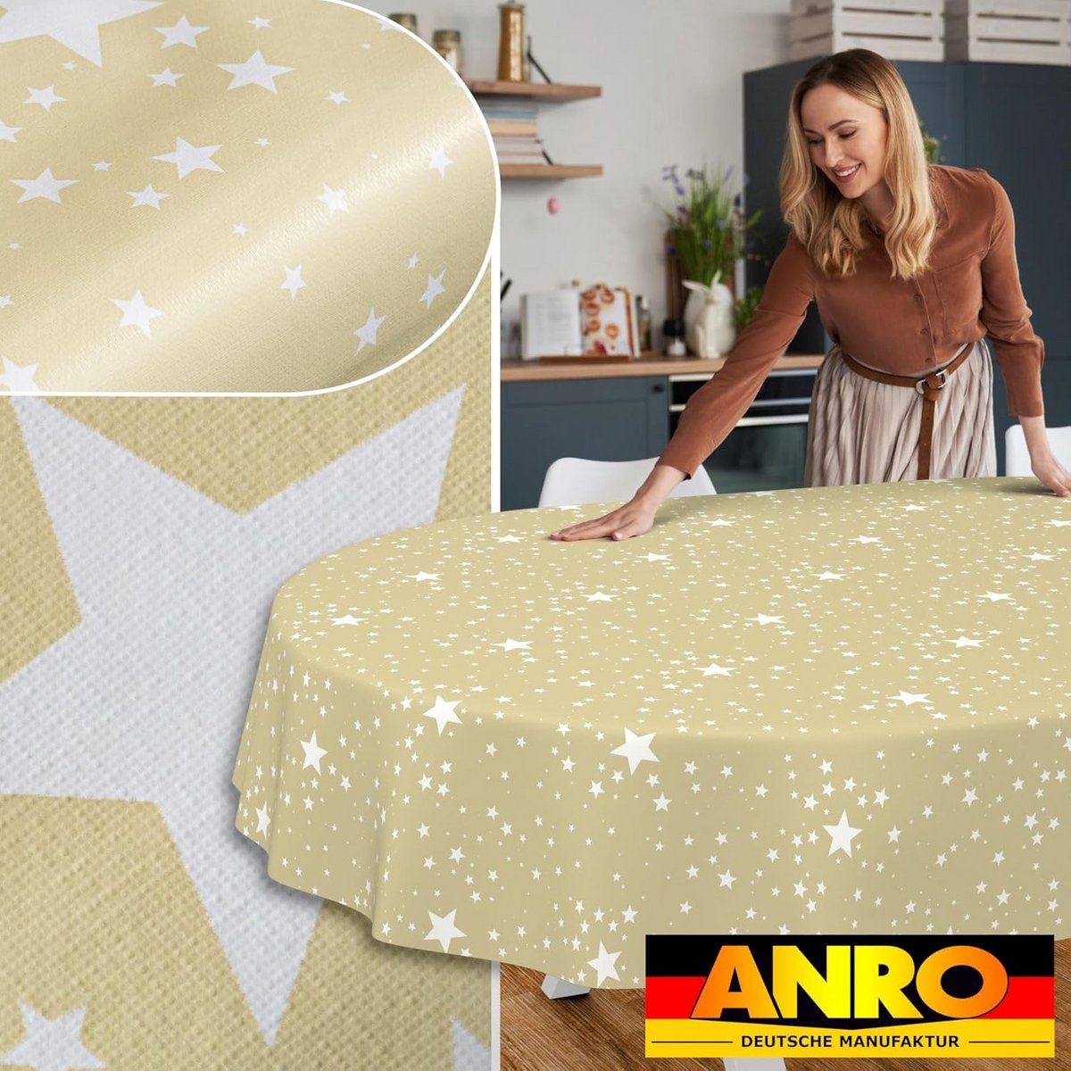 Wasbaar Tafelkleed Ovaal Waterafstotend 240 x 140 cm met Sterrenmotief