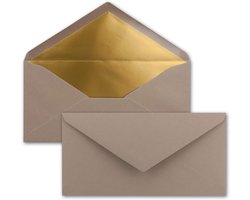 50 Cappuccino DIN Lang Enveloppen (110x220mm) met Luxe Goud Metallic Voering