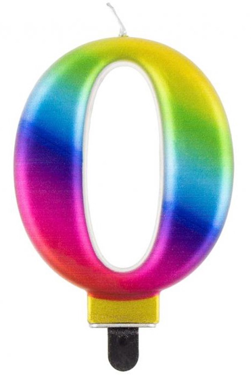 Regenboog Kaars Cijfer 0 voor Verjaardagstaart - 10,5 cm