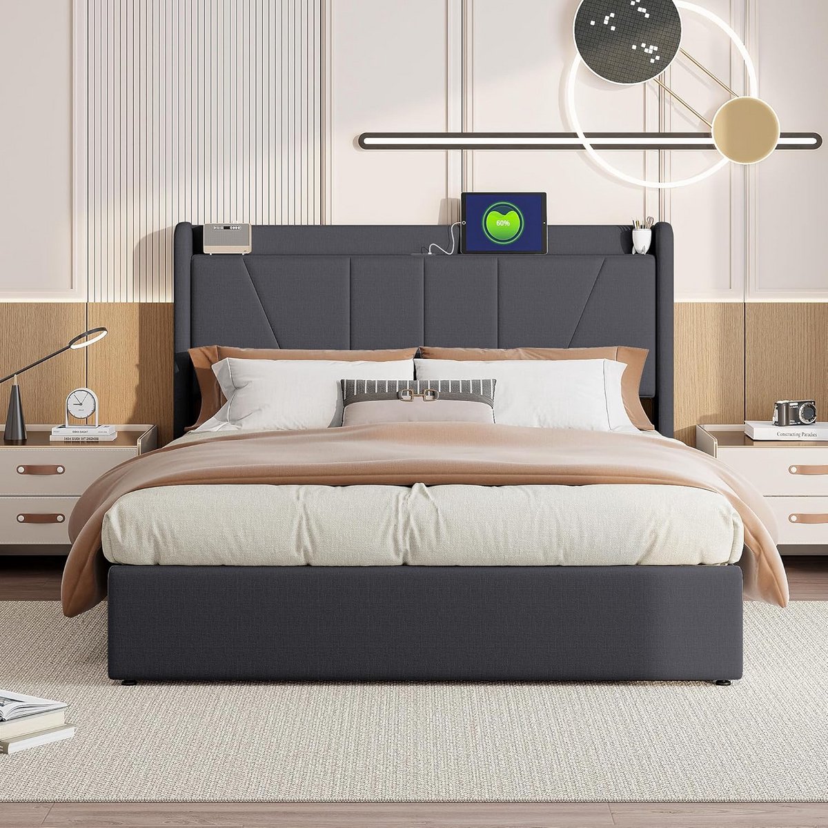 Tweepersoonsbed 140x200 met Opbergruimte en Hoofdeinde met Stopcontact