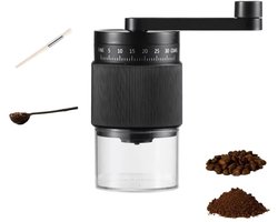 Handmatige Koffiemolen - 18 Standen - Conische Maalstenen - Incl. Borstel, Lepel & 100 Filters - Zwart