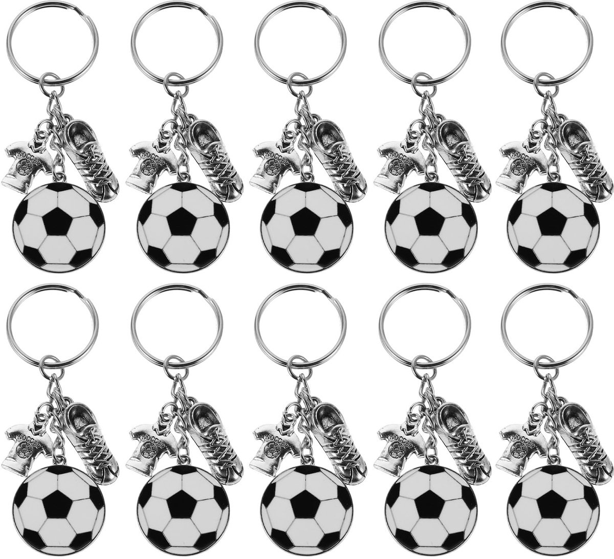 Voetbal sleutelhanger met voetbalschoen en bal, gemaakt van lichtgewicht metaal, ideaal voor voetbalfans.