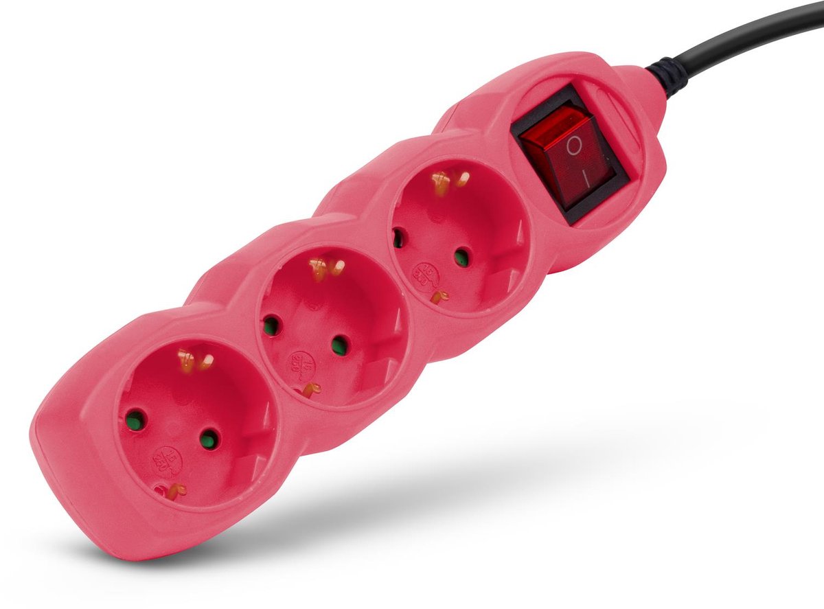 Entac roze stekkerdoos met schakelaar - 1,5 meter - 3-voudig - 1,5m