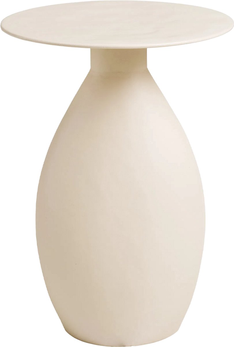 Artichok Calvin Metalen Bijzettafel Gebroken Wit - Ø36 x 50 cm - Crème - Salontafel - Plantenzuil